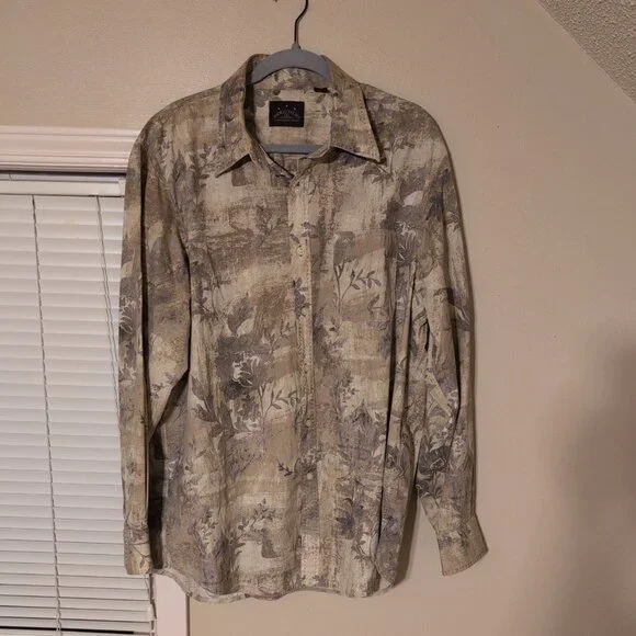 Tommy Bahama Indigo Palms Button-Down Shirt Men’s XL Tan Floral Long Sleeve - Picture 1 of 6